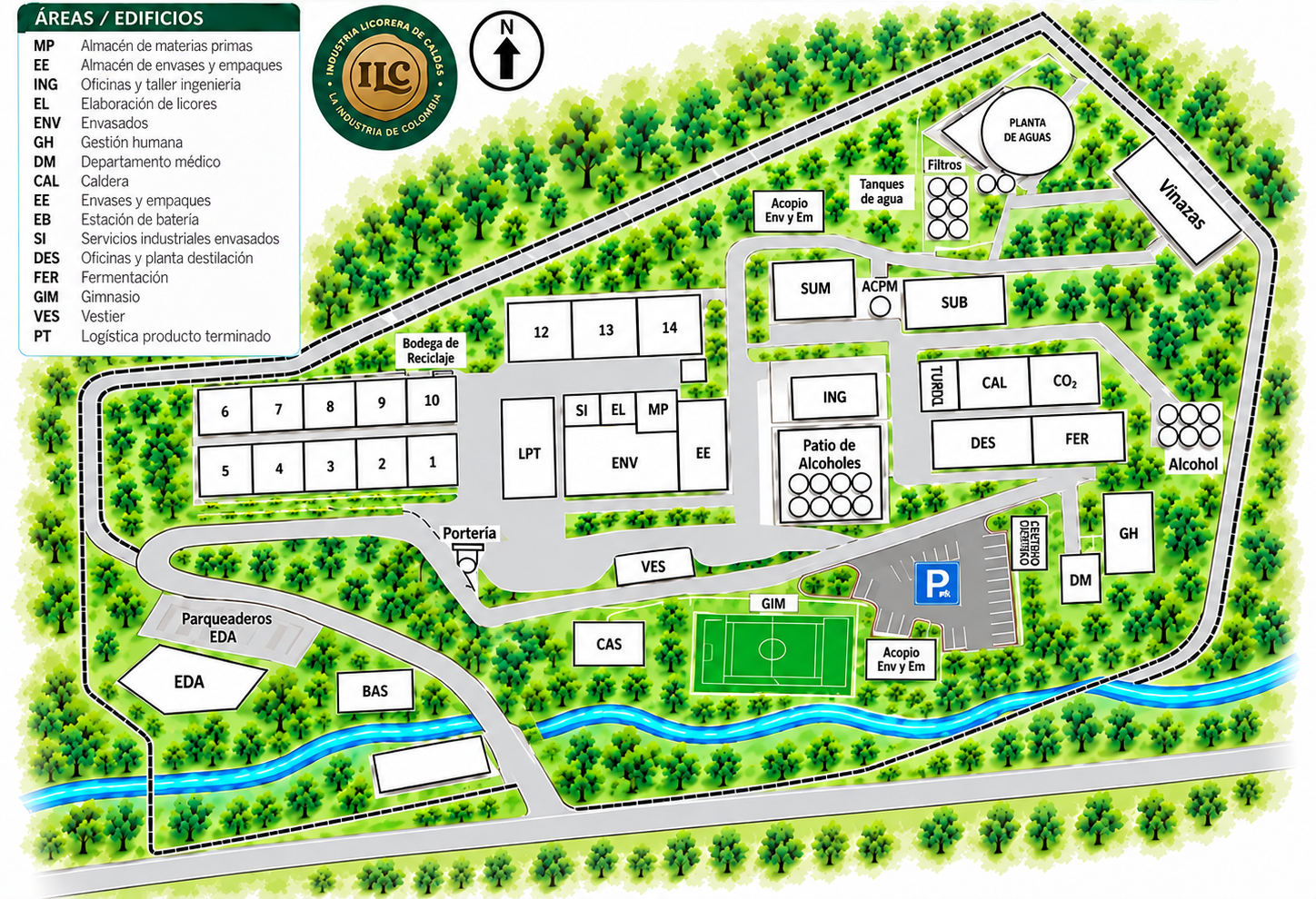 Plano de evacuación y puntos de encuentro de la Industria Licorera de Caldas
